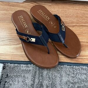 Navy and brown sandals